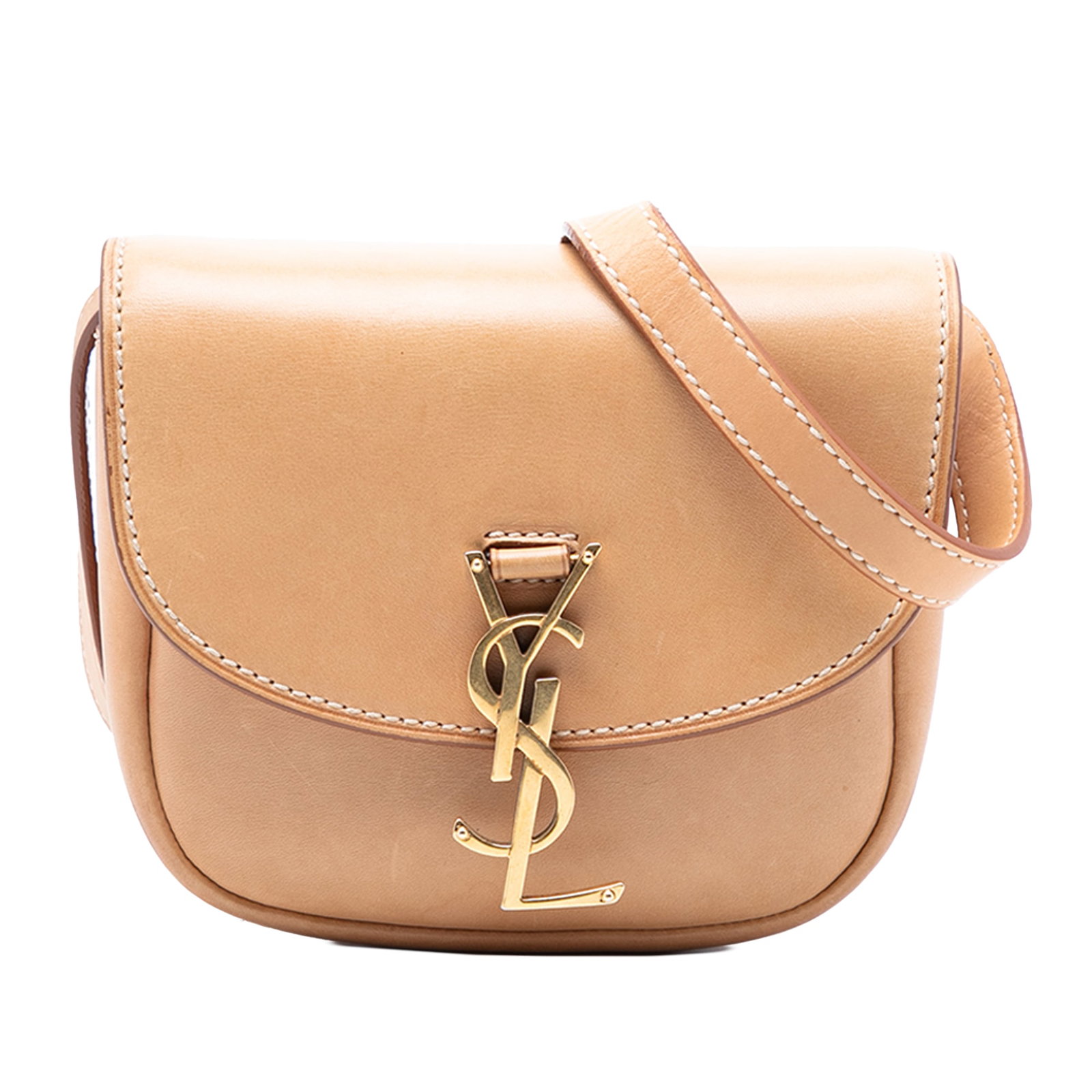 Saint Laurent Kaia Brown Leather Crossbody Bag: Saint Laurent Kaia Brown Leather Crossbody Bag This Saint Laurent Small Leather Kaia Crossbody features a brown leather body with an adjustable flat leather strap. It is designed with a front flap ado