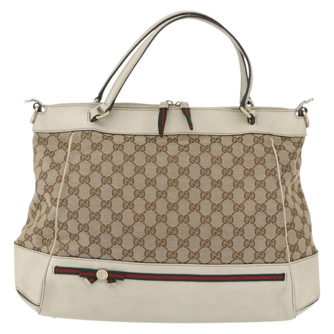 Gucci Mayfair Beige Canvas Convertible Tote Handbag Italy: Gucci Mayfair Beige Canvas Convertible Tote Handbag Italy This Gucci Mayfair Convertible Tote is crafted from beige GG canvas and designed for women. The bag features leather trim and metal fittings, 