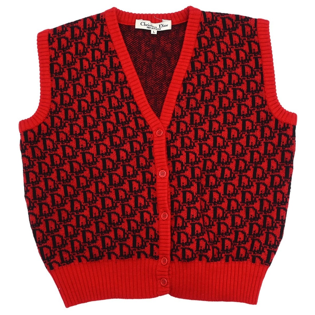 Dior Trotter Red Wool Sleeveless Sweater Size L Women (1 of 15)