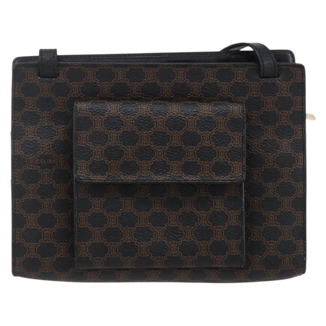 Celine Vintage Macadam Shoulder Bag Black Canvas Italy: Celine Vintage Macadam Shoulder Bag Black Canvas Italy This vintage Celine Macadam shoulder bag is crafted from black canvas with the brand's signature pattern. Designed for women, it features a compa