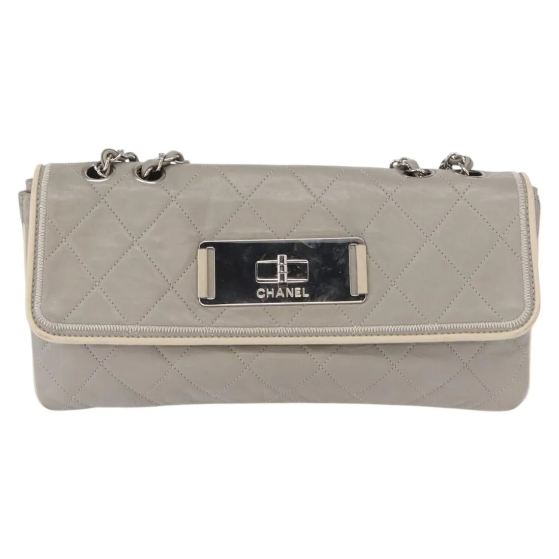 Chanel Mademoiselle Lock Flap Gray Leather Shoulder Bag: Chanel Mademoiselle Lock Flap Gray Leather Shoulder Bag Chanel Mademoiselle Lock Flap quilted lambskin bag in gray. Made in Italy, this piece features the Mademoiselle Lock Flap design and shows fair 