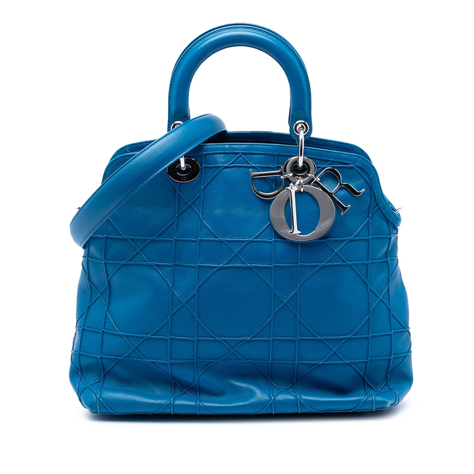 Dior Granville Cannage blue lambskin satchel with strap (1 of 8)