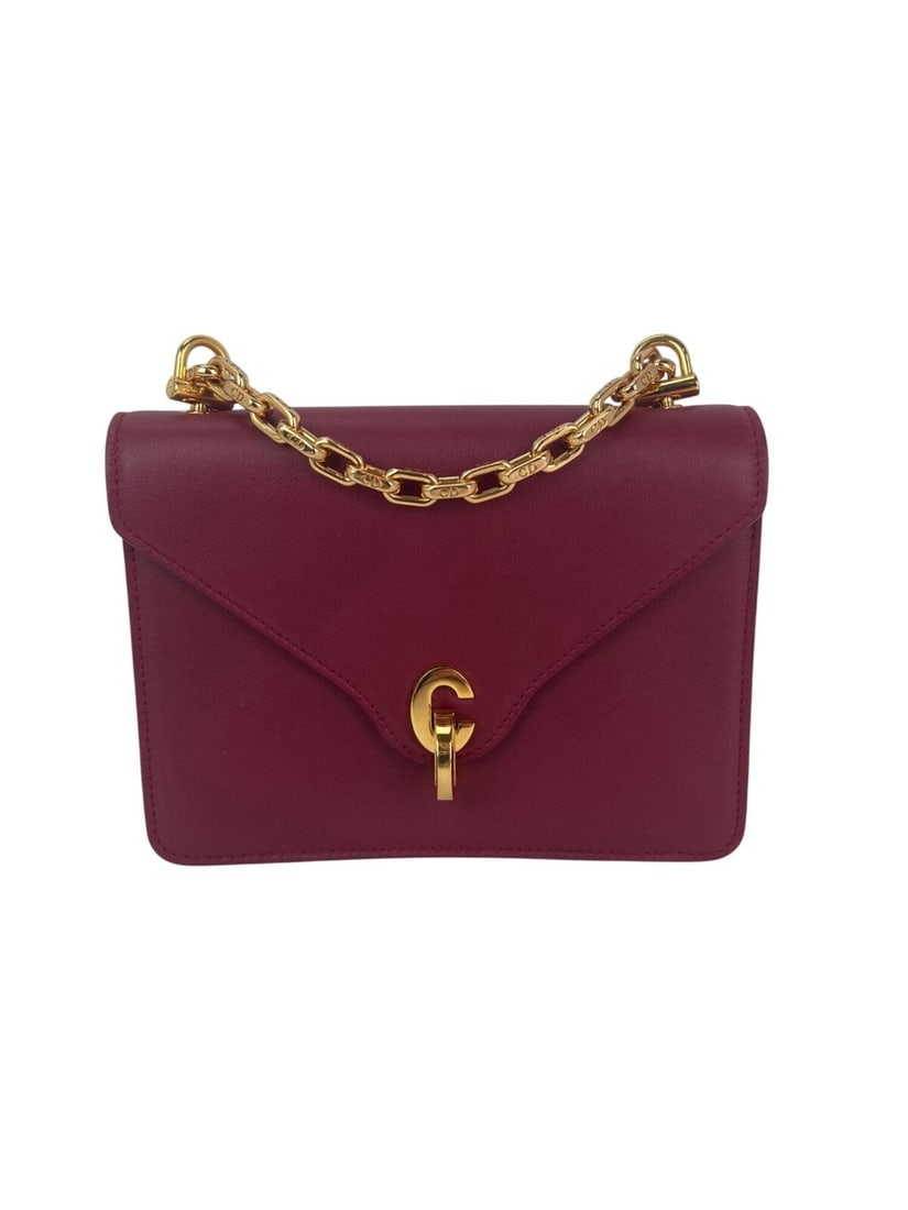 Christian Dior C'est Dior Mini Flap Burgundy Leather Shoulder Bag with Gold Hardware (1 of 15)