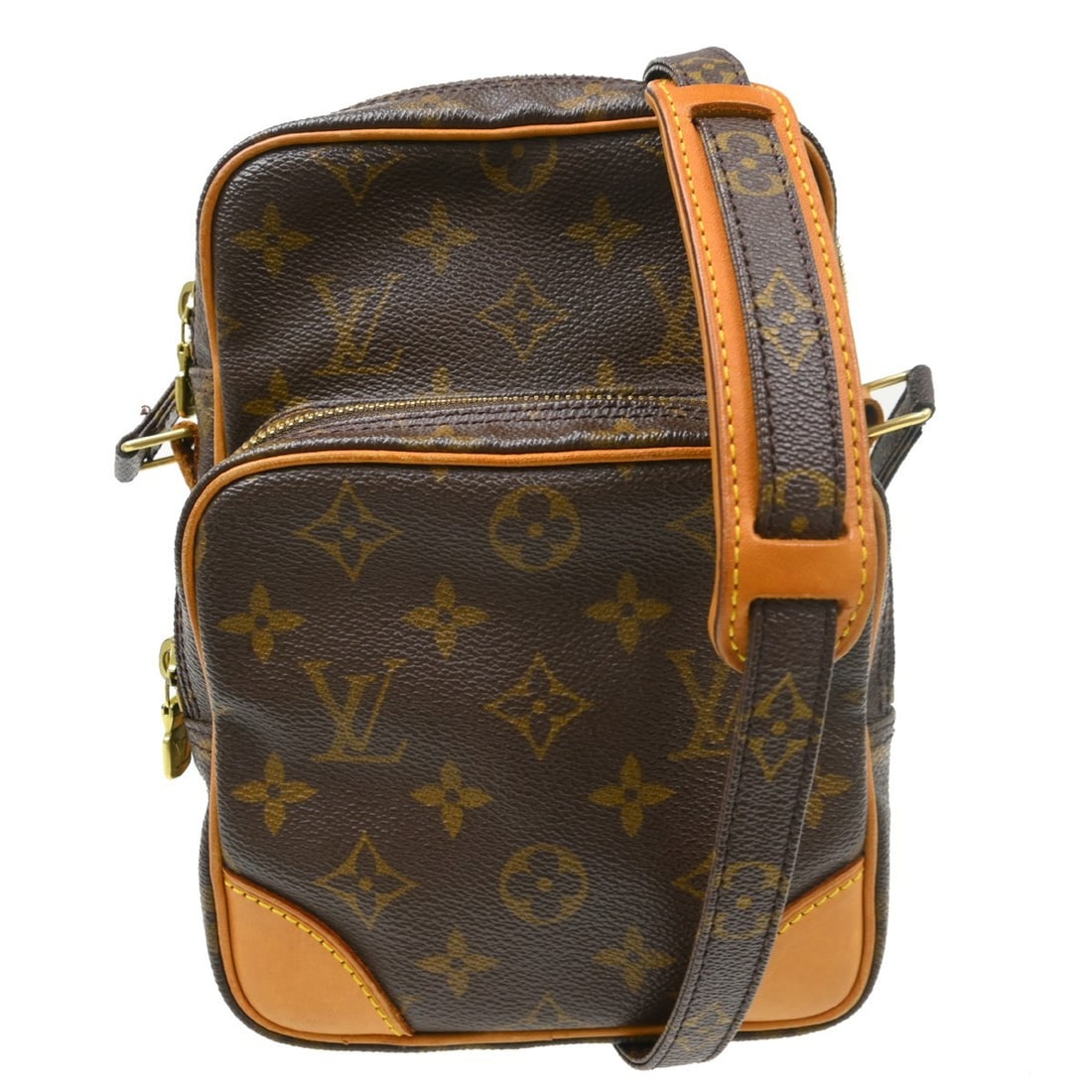 Louis Vuitton Amazone Monogram Canvas Crossbody Shoulder Bag M45236: Louis Vuitton Amazone Monogram Canvas Crossbody Shoulder Bag M45236 Vintage Louis Vuitton Amazon crossbody shoulder bag in brown Monogram canvas with leather trim. This zip-closure bag features a brow