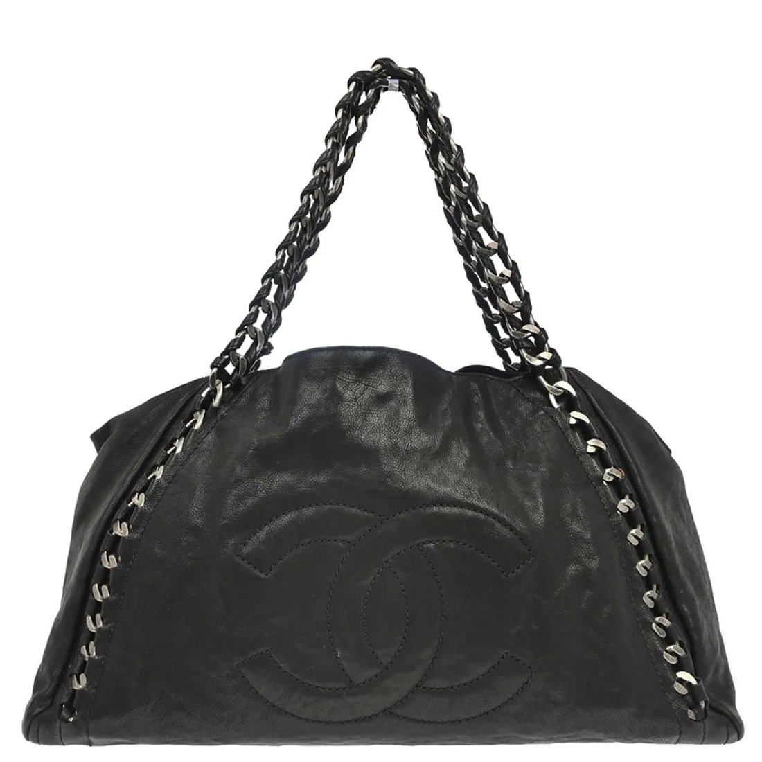 Chanel Modern Chain Tote Black Calfskin Handbag: Chanel Modern Chain Tote Black Calfskin Handbag Chanel Modern Chain Tote in black calfskin with a spacious silhouette and classic chain-accented design. Made in Italy, this bag is presented in good co