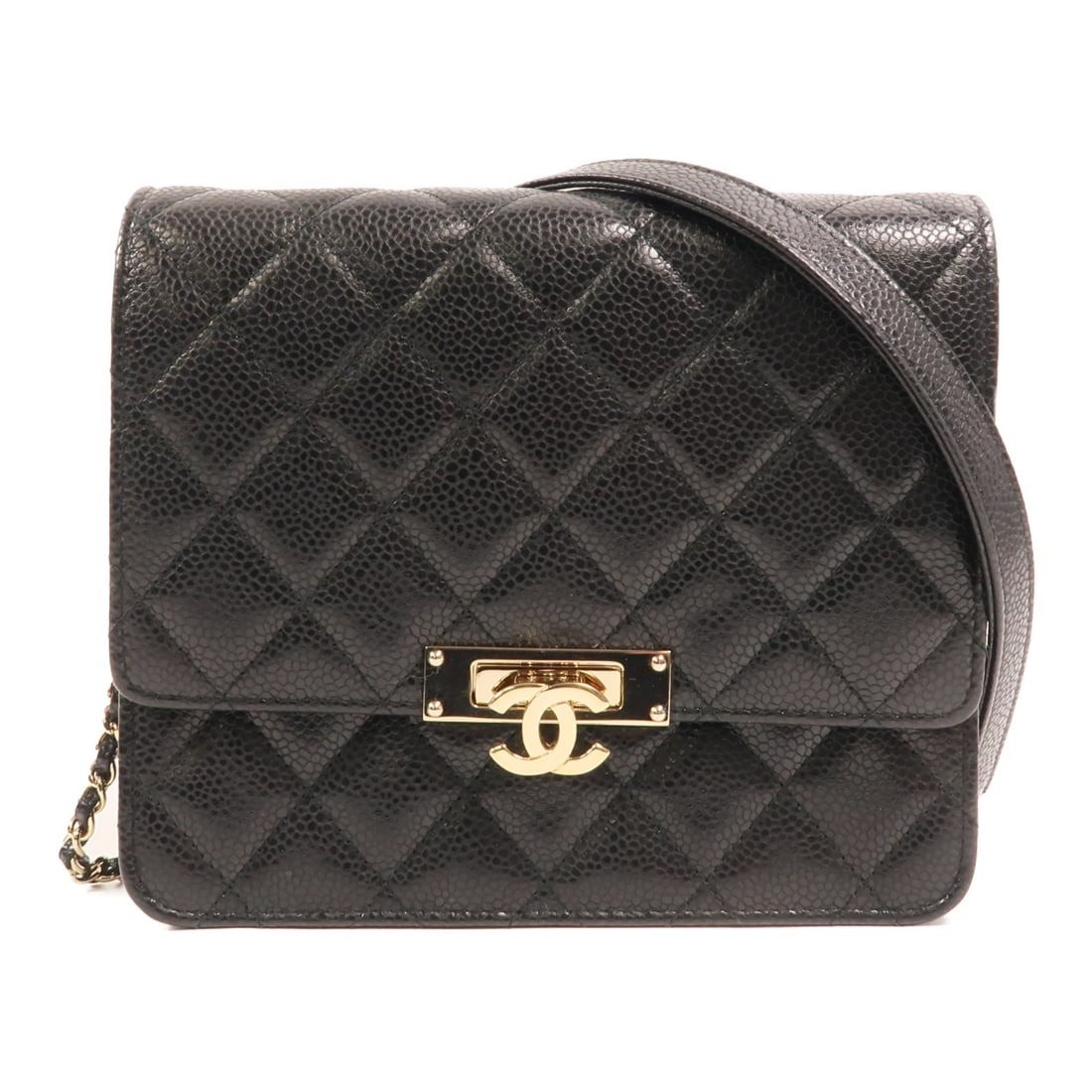 Chanel Black Calfskin Leather Shoulder Bag with CC Logo and Gold Hardware: Chanel Black Calfskin Leather Shoulder Bag with CC Logo and Gold Hardware This CHANEL CC chain shoulder bag is crafted from black calfskin leather and features gold-tone hardware. Designed for women, 