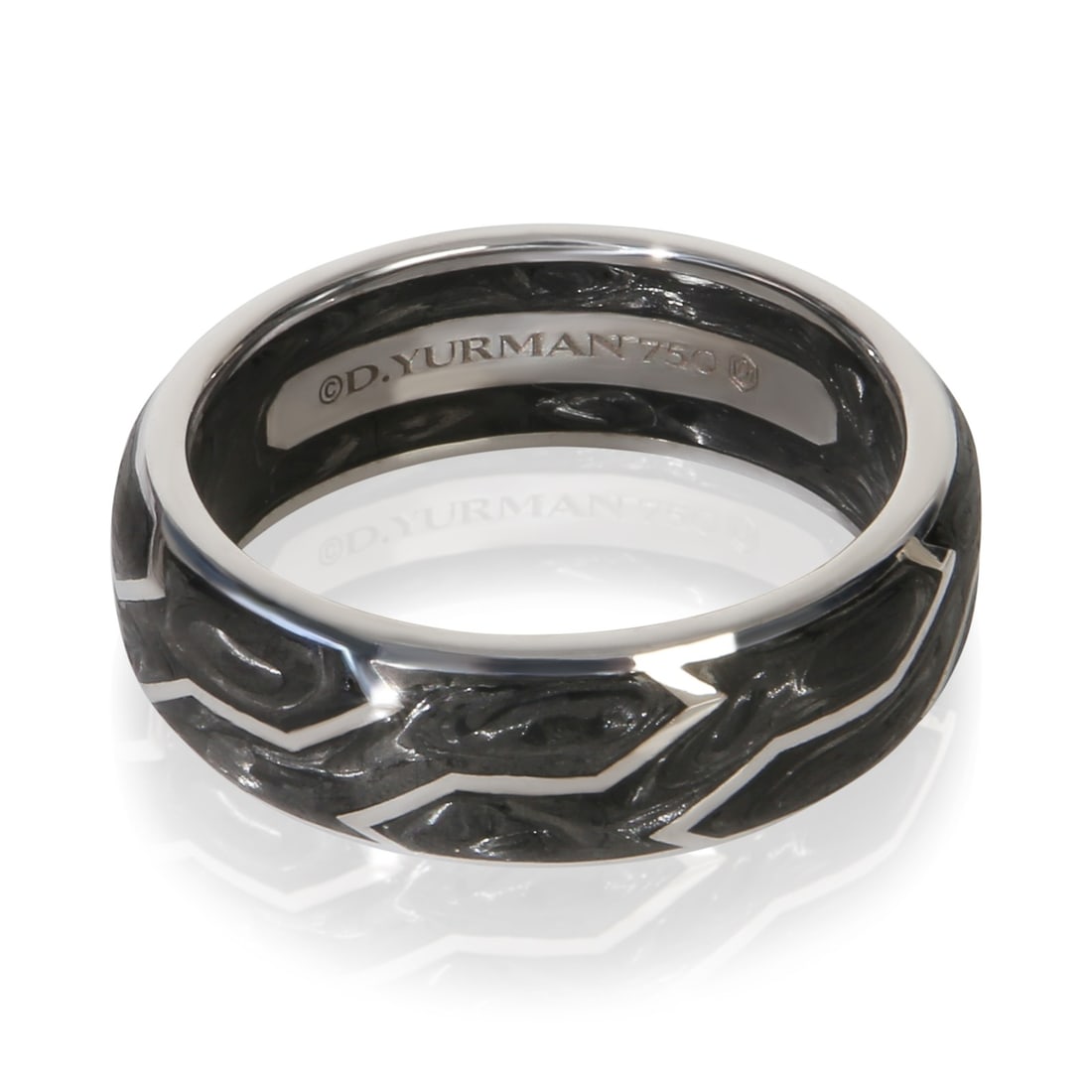 David Yurman 18k White Gold Forged Carbon Men's Band Size 13: David Yurman 18k White Gold Forged Carbon Men's Band Size 13 This David Yurman men's band from the 8mm Forged Carbon collection is crafted from 18k white gold. The ring features a sleek, modern design