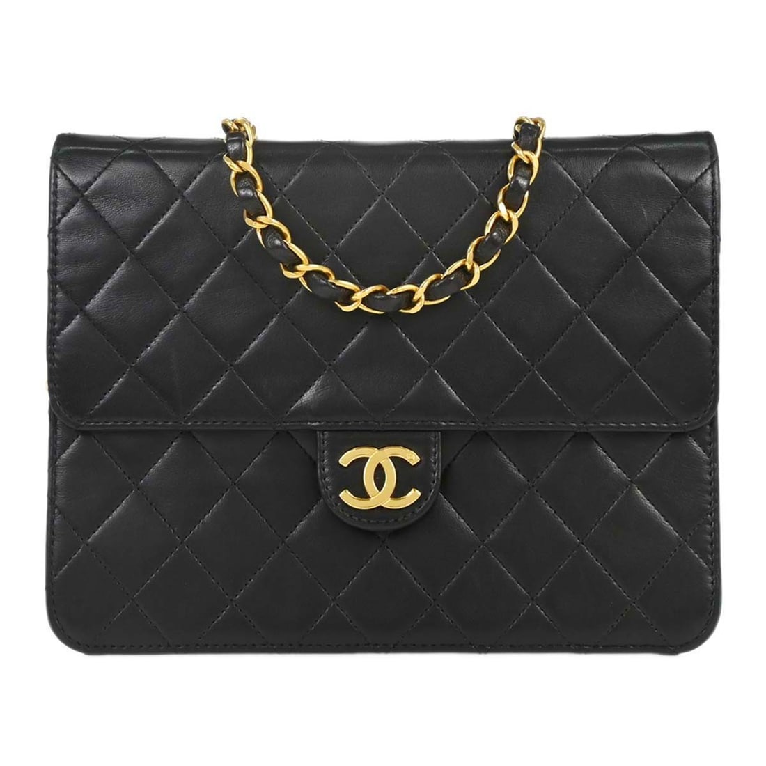 CHANEL Classic Single Flap Small Black Lambskin Shoulder Bag: CHANEL Classic Single Flap Small Black Lambskin Shoulder Bag Chanel small half flap shoulder bag in black lambskin with a pushlock turn-lock closure and shoulder strap. Made in France, this women's sh
