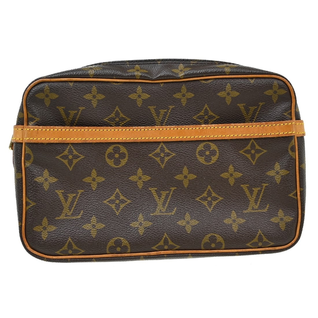 Louis Vuitton Compiegne 23 Monogram Canvas Vintage Clutch Bag: Louis Vuitton Compiegne 23 Monogram Canvas Vintage Clutch Bag Vintage Louis Vuitton Compiegne 23 clutch bag in brown Monogram canvas and leather. This zip-top handbag is made in France and shows reaso