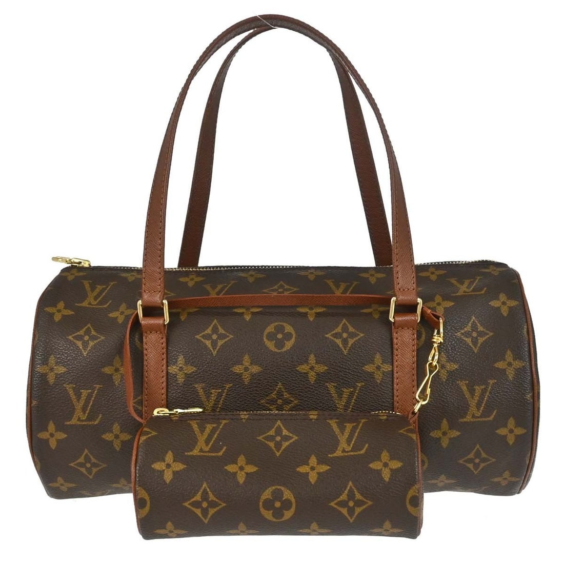 Louis Vuitton Papillon 30 Monogram Canvas Handbag with Pouch M51365: Louis Vuitton Papillon 30 Monogram Canvas Handbag with Pouch M51365 Vintage Louis Vuitton Papillon 30 handbag in brown Monogram canvas with leather double handles and zip closure. Made in France, this