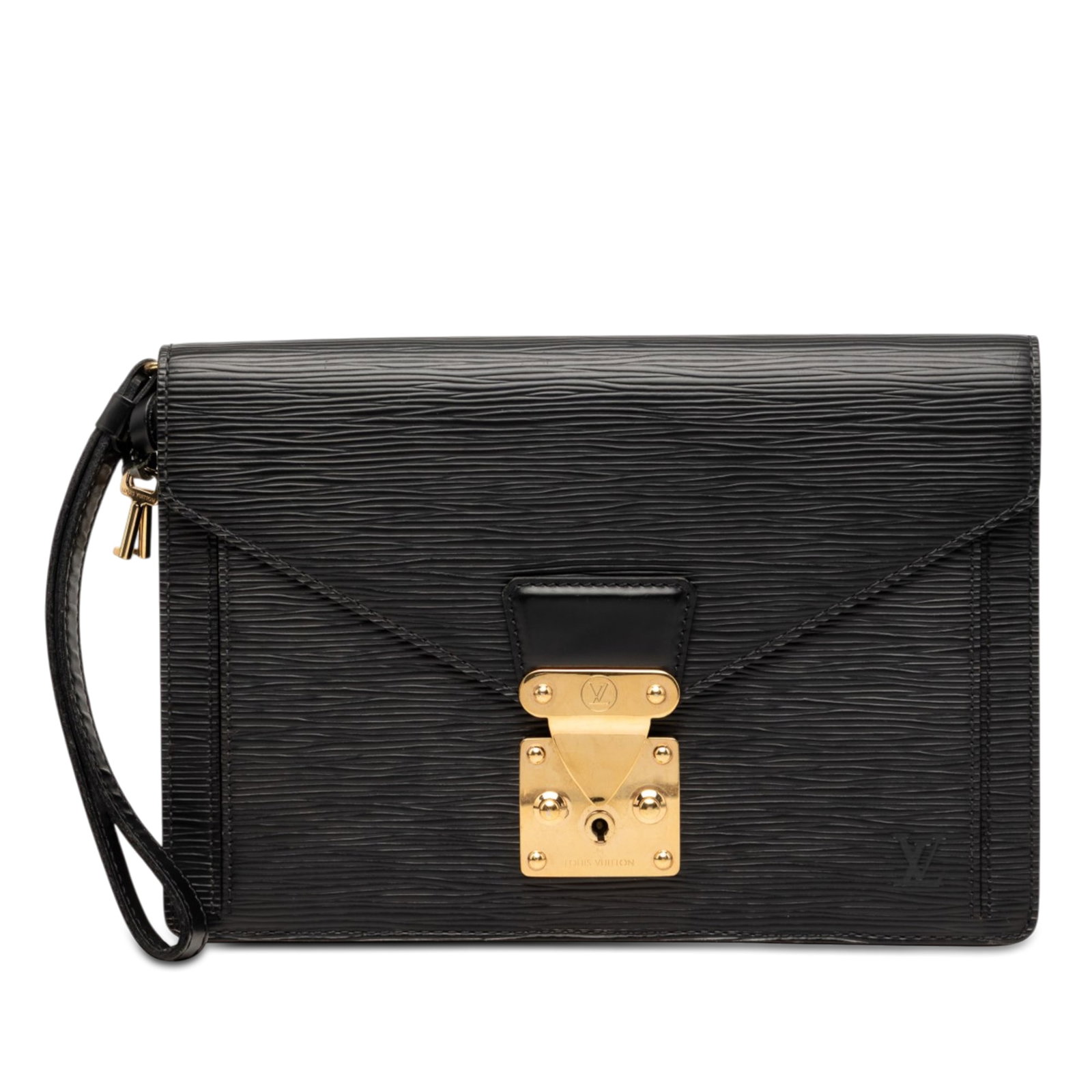 Louis Vuitton Sellier Dragonne Epi Leather Pochette Black: Louis Vuitton Sellier Dragonne Epi Leather Pochette Black Louis Vuitton Epi Pochette Sellier Dragonne in black leather with a structured silhouette, front flap, and push-lock closure. The interior inc