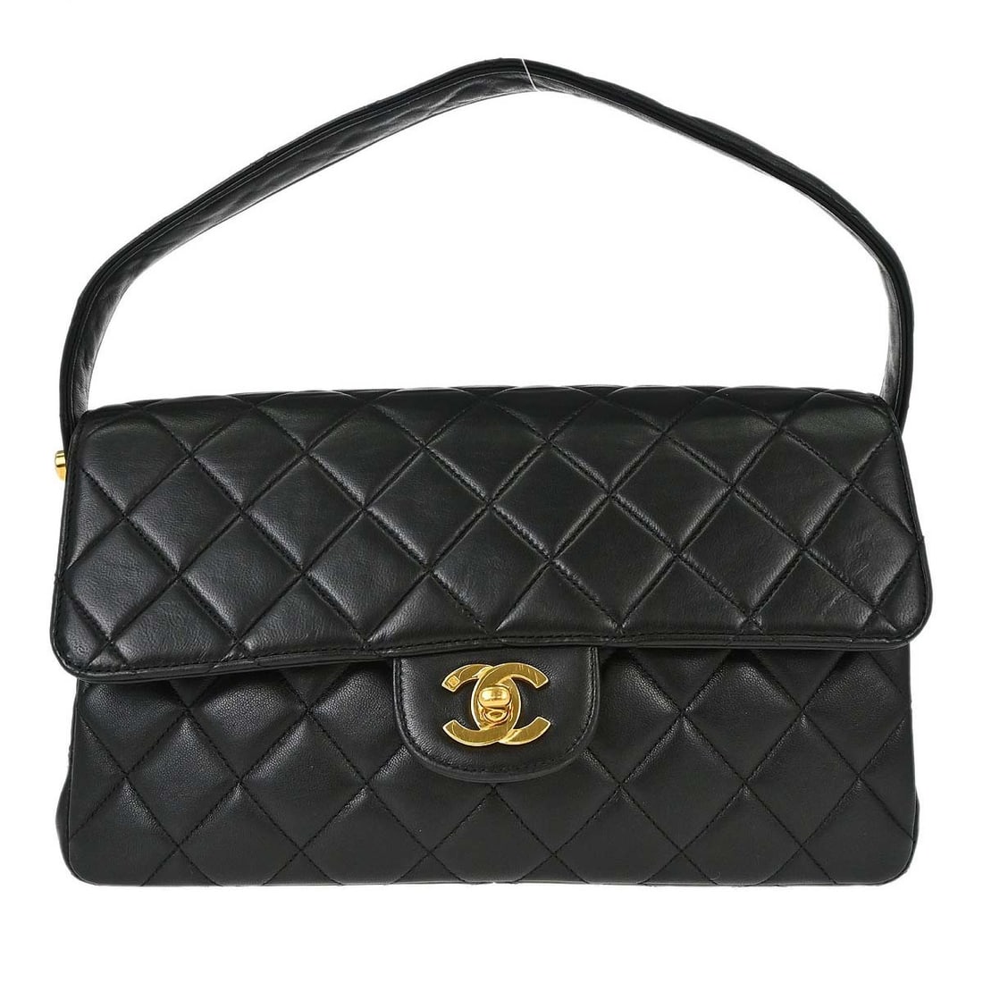 CHANEL Double Sided Classic Flap Medium Black Lambskin Handbag: CHANEL Double Sided Classic Flap Medium Black Lambskin Handbag Chanel Double Sided Classic Flap handbag in black lambskin leather with matelasse quilting and a flap turnlock closure. This medium women