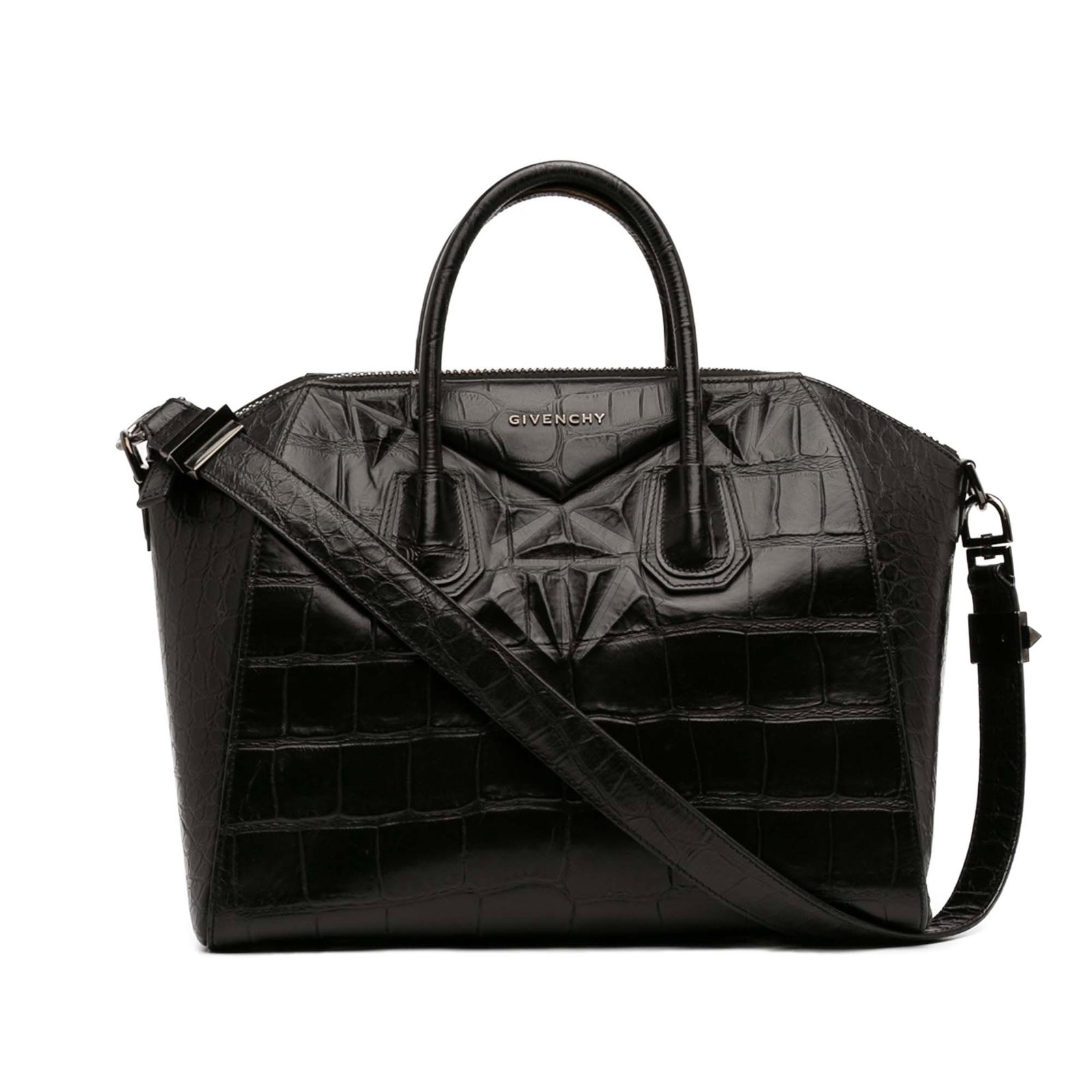 Givenchy Antigona Medium Black Croc Embossed Leather Handbag (1 of 7)