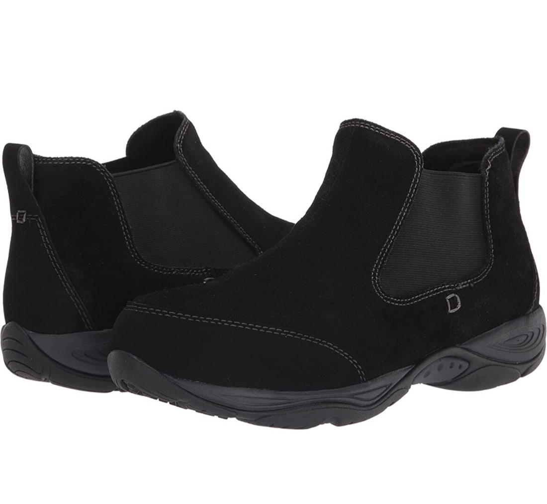 EASY SPIRIT Exceed Black Suede Booties Women's 9W Slip On: EASY SPIRIT Exceed Black Suede Booties Women's 9W Slip On The EASY SPIRIT Exceed Cold Weather Booties are designed for comfort and style, perfect for the colder months. These booties feature a sleek b