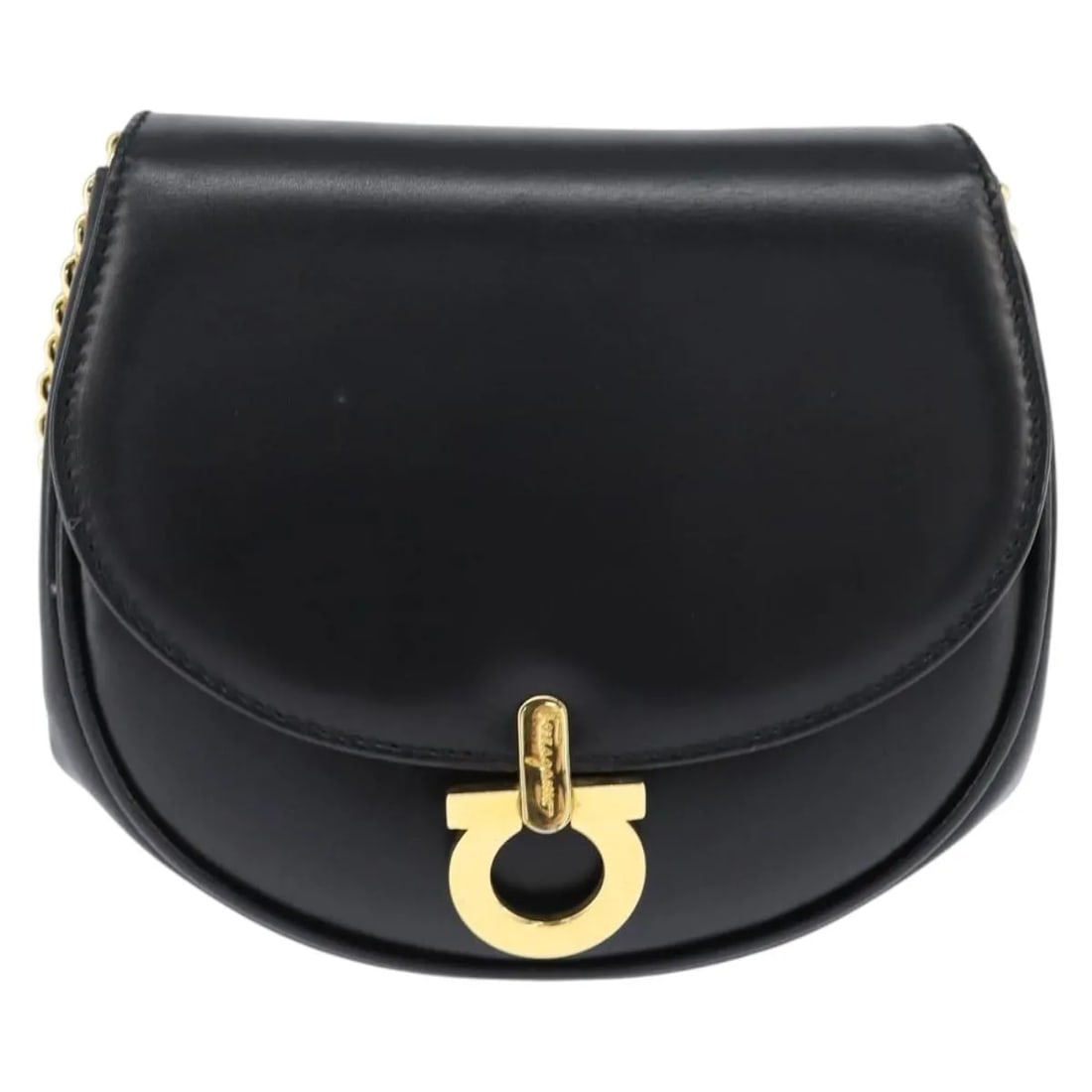 Black Leather Shoulder Bag Salvatore Ferragamo Gancini Chain: Black Leather Shoulder Bag Salvatore Ferragamo Gancini Chain This Salvatore Ferragamo Gancini Chain Shoulder bag is crafted from black leather and designed for women. It features a compact silhouette 