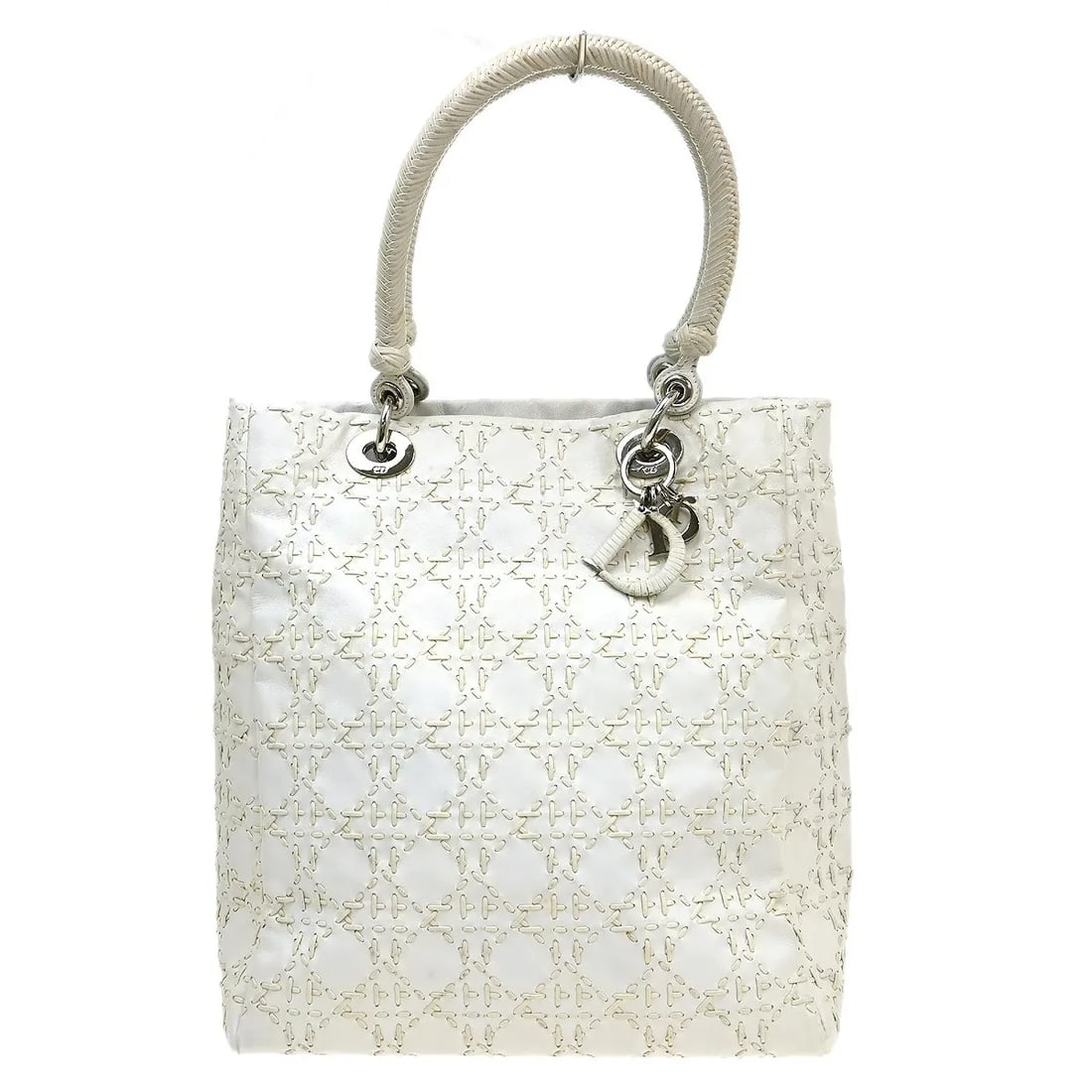 Christian Dior Vintage Lady Dior lambskin quilted handbag: Christian Dior Vintage Lady Dior lambskin quilted handbag Vintage Christian Dior Lady Dior bag in white leather with the signature Cannage quilted design. This women's handbag is made in Italy and rem