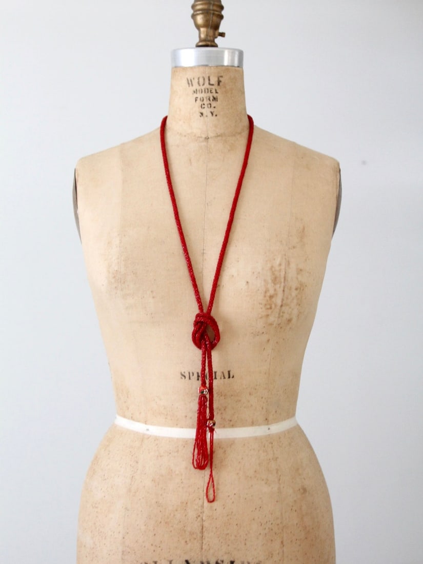 Vintage Red Glass Flapper Lariat Necklace 58 inch Strand (1 of 5)