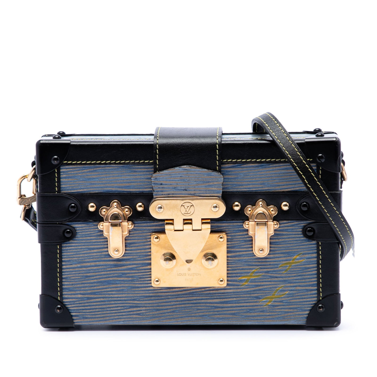 Louis Vuitton Petite Malle Blue Epi Leather Shoulder Bag: Louis Vuitton Petite Malle Blue Epi Leather Shoulder Bag Louis Vuitton Epi Denim Petite Malle bag crafted with an epi leather body and leather trim. It features a detachable and adjustable flat leathe