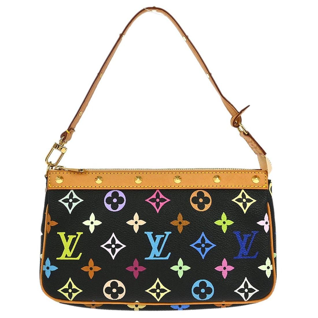 Louis Vuitton Pochette Accessoires Black Monogram Multicolor Handbag M92648: Louis Vuitton Pochette Accessoires Black Monogram Multicolor Handbag M92648 Louis Vuitton Pochette Accessoires in black Monogram Multicolor canvas with leather trim. This small women's handbag feature