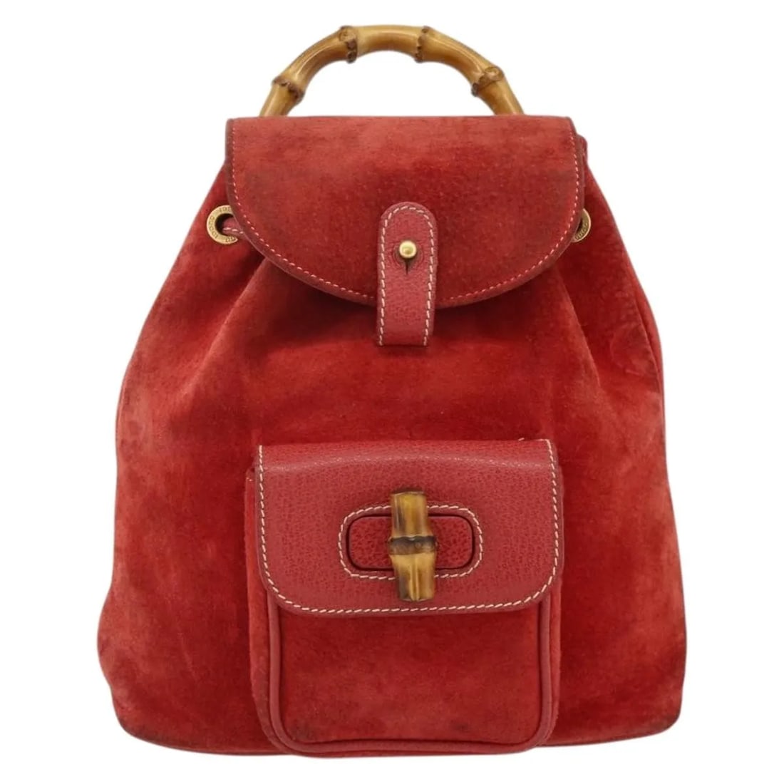 Red suede backpack Gucci Bamboo for women (1 of 18)