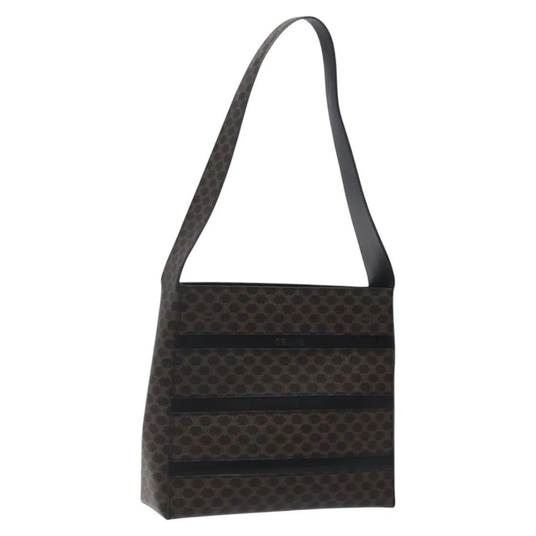 Celine Vintage Macadam Shoulder Bag in Black Canvas Leather: Celine Vintage Macadam Shoulder Bag in Black Canvas Leather This Celine Vintage Macadam shoulder bag features a classic black canvas exterior with leather accents. The bag is designed for women and sh
