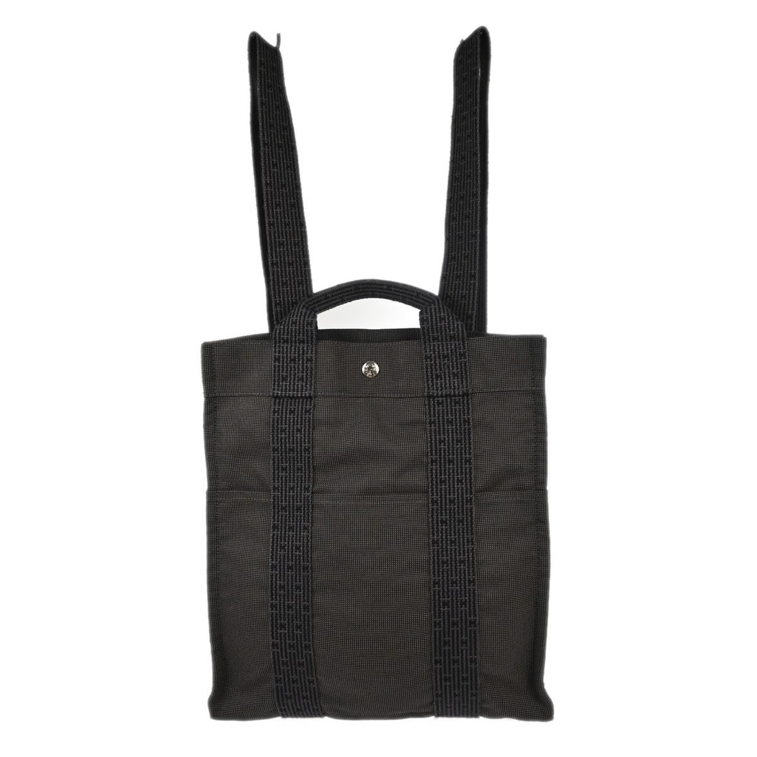 HERMES Herline MM Gray Canvas Sac Ad Backpack: HERMES Herline MM Gray Canvas Sac Ad Backpack Vintage Hermes Herline Sac Ad MM backpack in gray canvas with double handles and silver-tone hardware. This medium backpack is made in France and features
