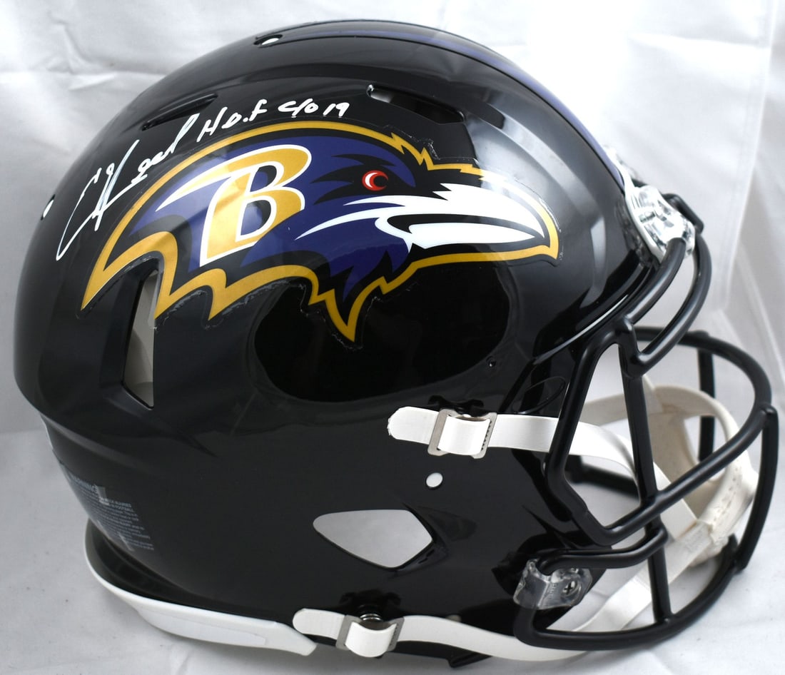 Baltimore Ravens Ed Reed signed full size speed helmet Beckett hologram: Baltimore Ravens Ed Reed signed full size speed helmet Beckett hologram This is an Ed Reed autographed Baltimore Ravens full-size Speed Authentic helmet, featuring his Hall of Fame inscription. The he