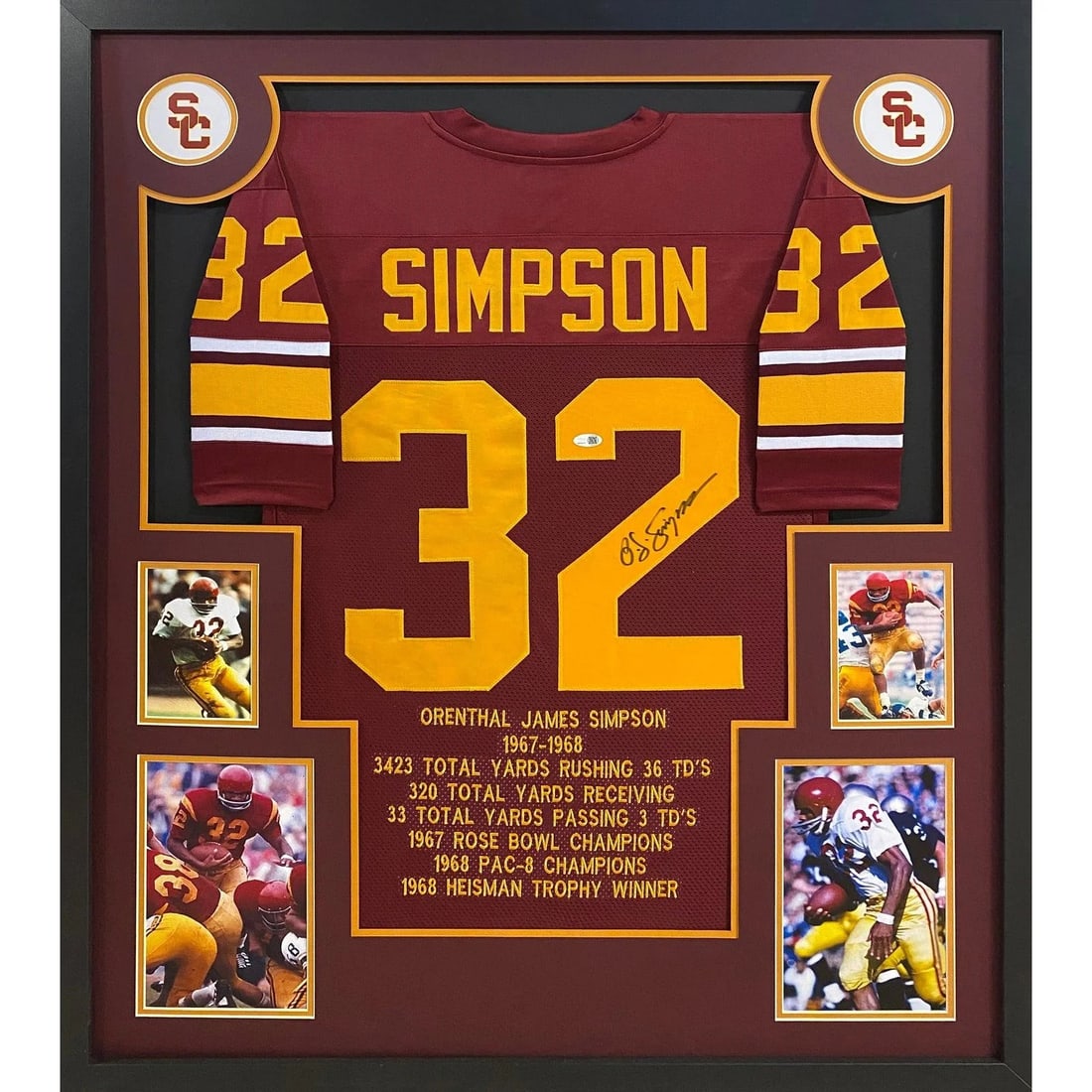 Framed USC OJ Simpson Autographed Maroon Stat Jersey JSA (1 of 2)