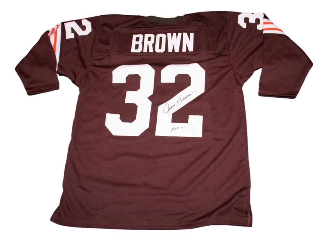 Jim Brown Signed Cleveland Browns Jersey XL JSA Authenticated: Jim Brown Signed Cleveland Browns Jersey XL JSA Authenticated This Cleveland Browns jersey, signed by legendary player Jim Brown, is a true collector's item. The jersey is size XL and features an auth
