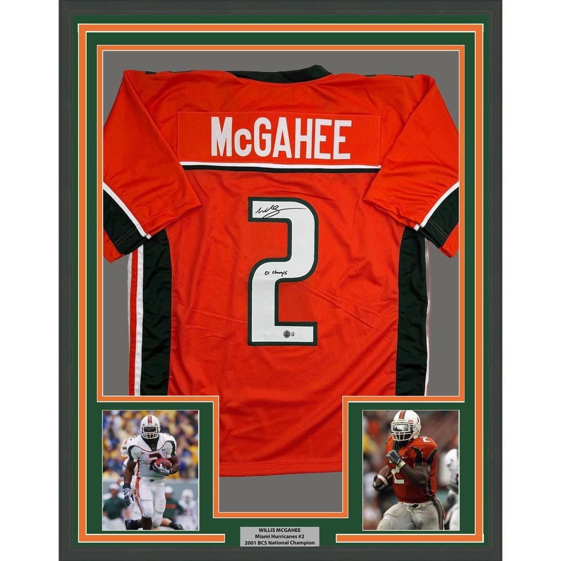Willis McGahee Signed Miami Hurricanes Jersey Framed 35x39 Beckett Authenticated (1 of 2)