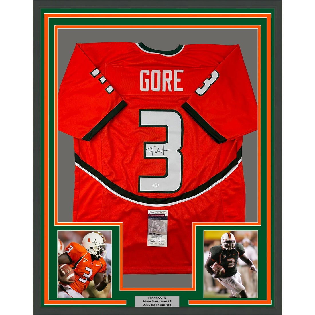 Frank Gore Signed Miami Hurricanes Framed Jersey JSA COA (1 of 2)