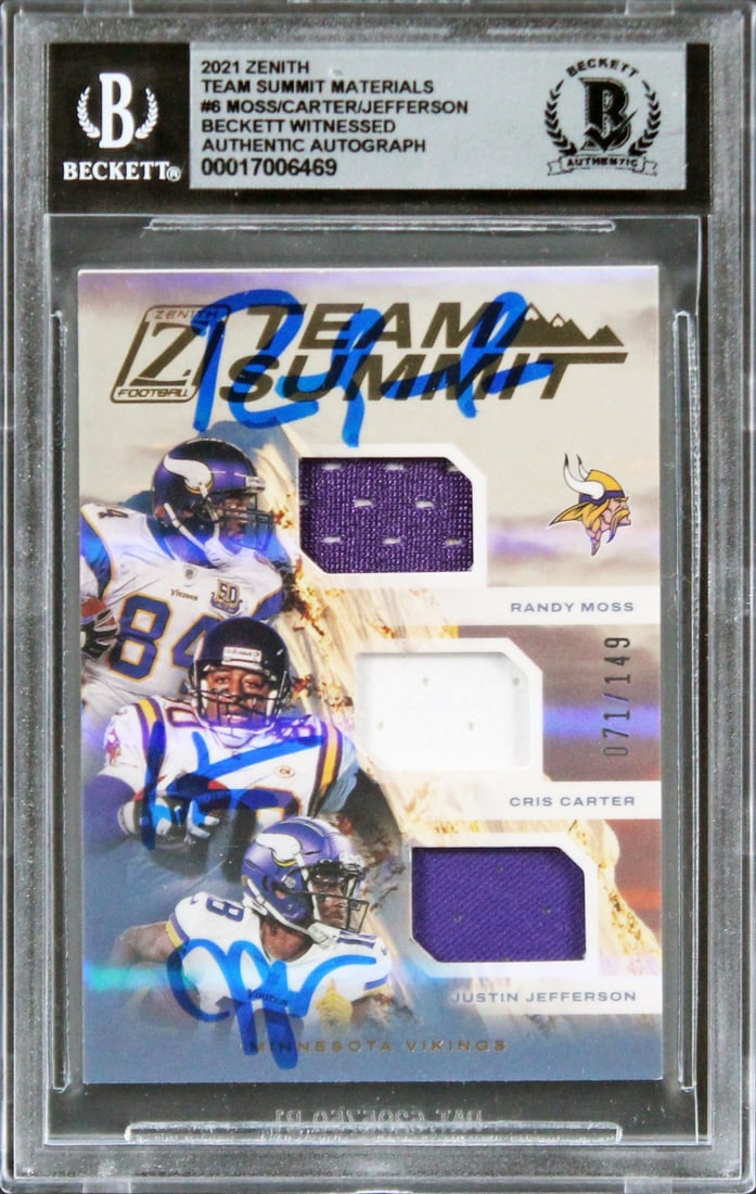 Beckett Slabbed 2021 Zenith Team Summit Materials #6 Vikings Triple Auto 71 of 149 (1 of 2)
