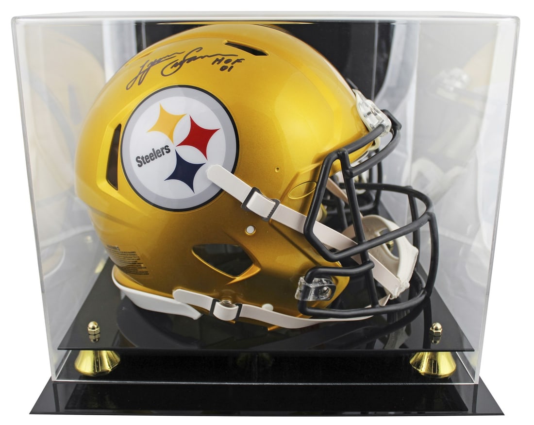 Lynn Swann Signed Flash Proline Helmet HOF 01 with Beckett Authentication: Lynn Swann Signed Flash Proline Helmet HOF 01 with Beckett Authentication This Pittsburgh Steelers Lynn Swann autographed Full Size Speed Proline Helmet is a must-have for any fan. The helmet features