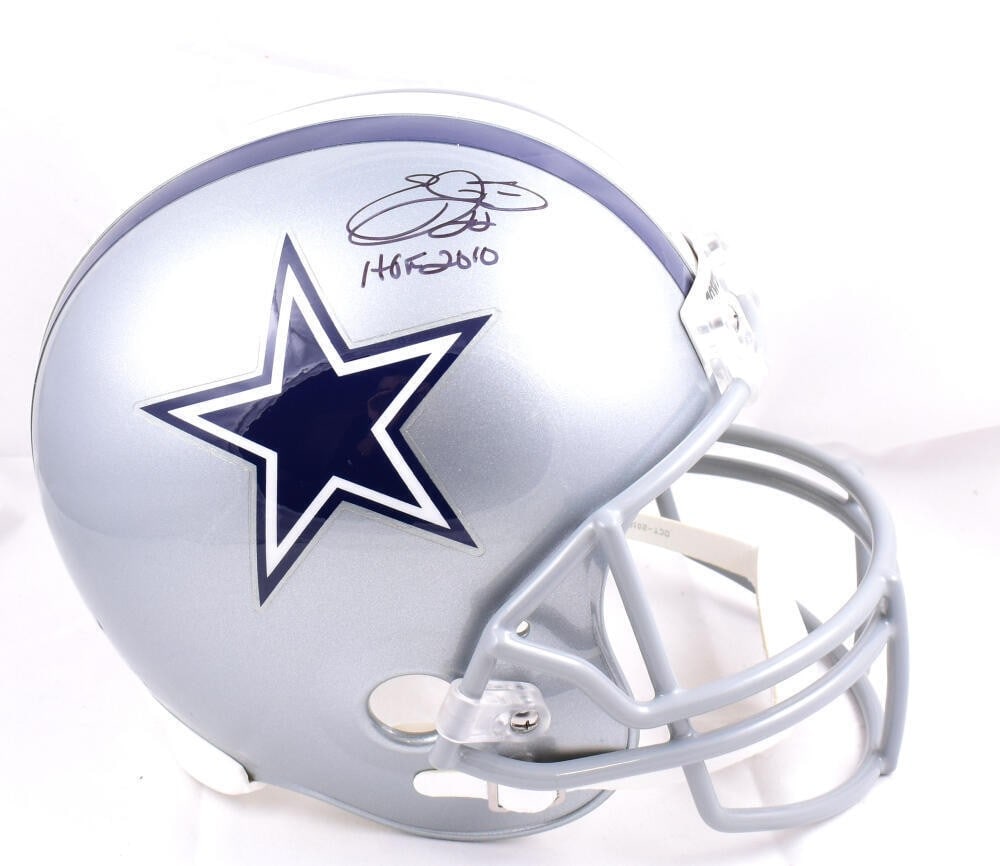 Full Size Signed Dallas Cowboys Helmet Emmitt Smith HOF Beckett: Full Size Signed Dallas Cowboys Helmet Emmitt Smith HOF Beckett This is an original autographed full-size Dallas Cowboys helmet signed by Emmitt Smith. It is a pre-owned football helmet with Hall of F