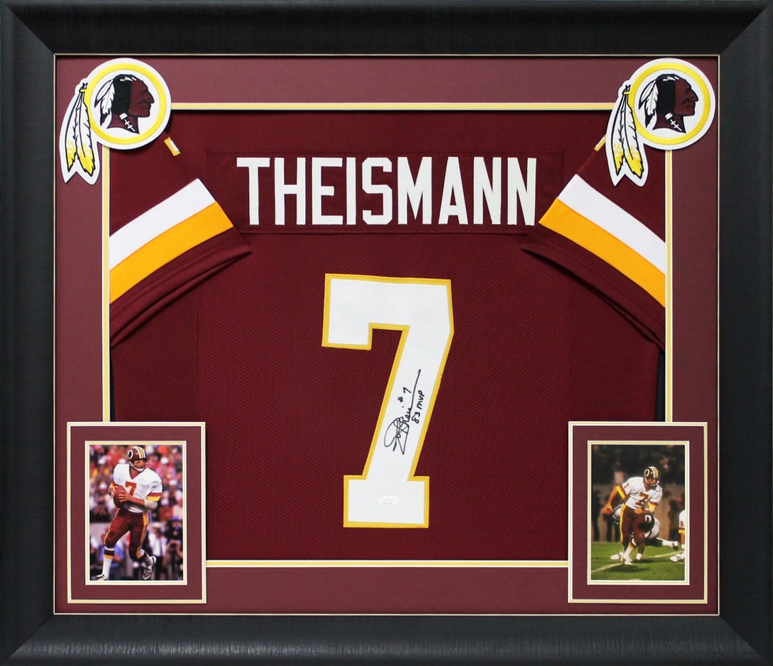 Framed Joe Theismann Signed Maroon Jersey With 83 MVP Inscription BAS Authenticated (1 of 1)