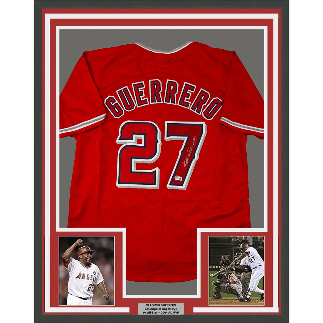 Framed Vladimir Guerrero Autographed Jersey 33x42 with BAS COA: Framed Vladimir Guerrero Autographed Jersey 33x42 with BAS COA Showcase your love for baseball with this professionally framed autographed Vladimir Guerrero jersey. This stunning red jersey from the L