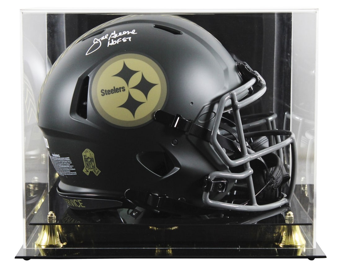 Joe Greene Signed Steelers Helmet HOF 87 BAS Authenticated Display Case: Joe Greene Signed Steelers Helmet HOF 87 BAS Authenticated Display Case This authentic Pittsburgh Steelers helmet features the signature of legendary player Joe Greene, along with the inscription "HOF