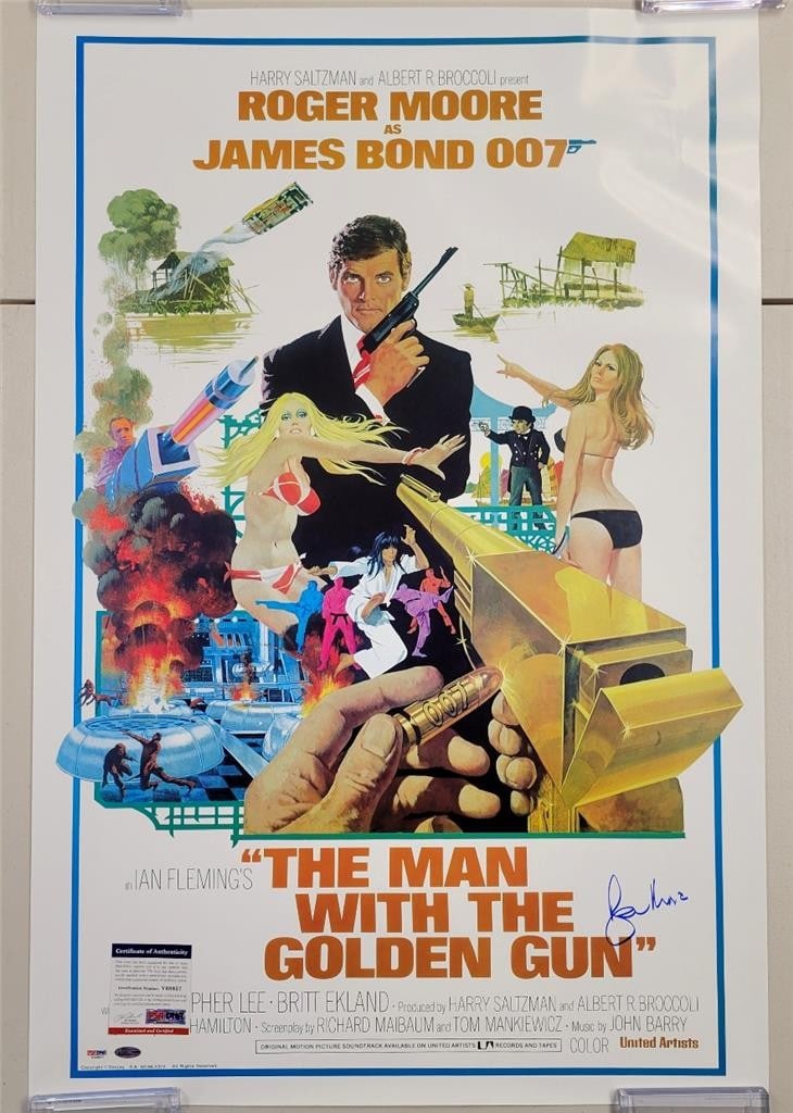 24x36 The Man With the Golden Gun Poster Signed by Roger Moore Beckett Authenticated: 24x36 The Man With the Golden Gun Poster Signed by Roger Moore Beckett Authenticated This is an original 24x36 inch movie poster for 'The Man With the Golden Gun,' signed by Roger Moore. The autograph