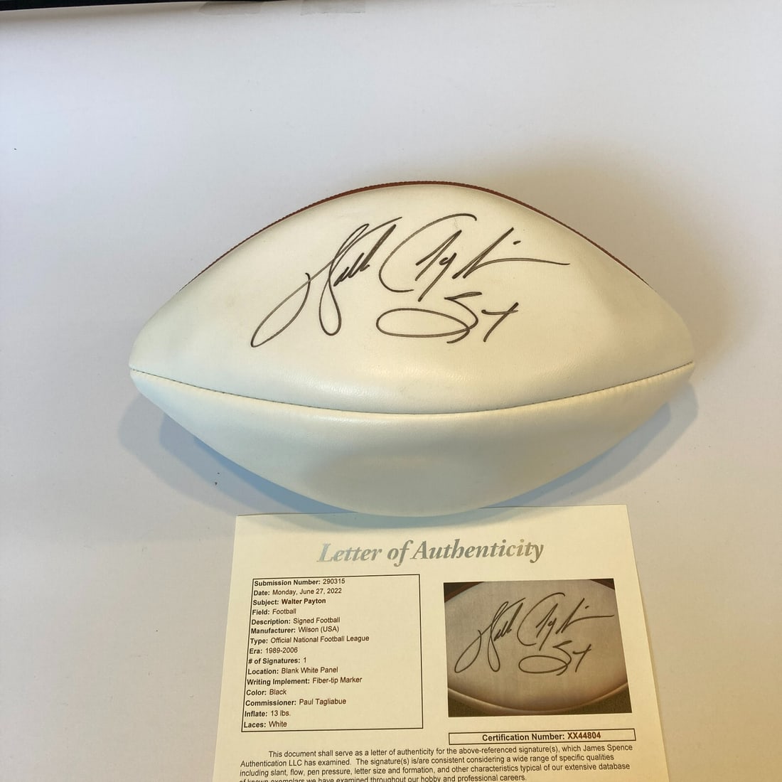 Walter Payton Signed NFL Football with JSA COA Authenticity: Walter Payton Signed NFL Football with JSA COA Authenticity This is a Walter Payton signed Wilson Official NFL Football, a must-have for any football enthusiast and collector. The football features th