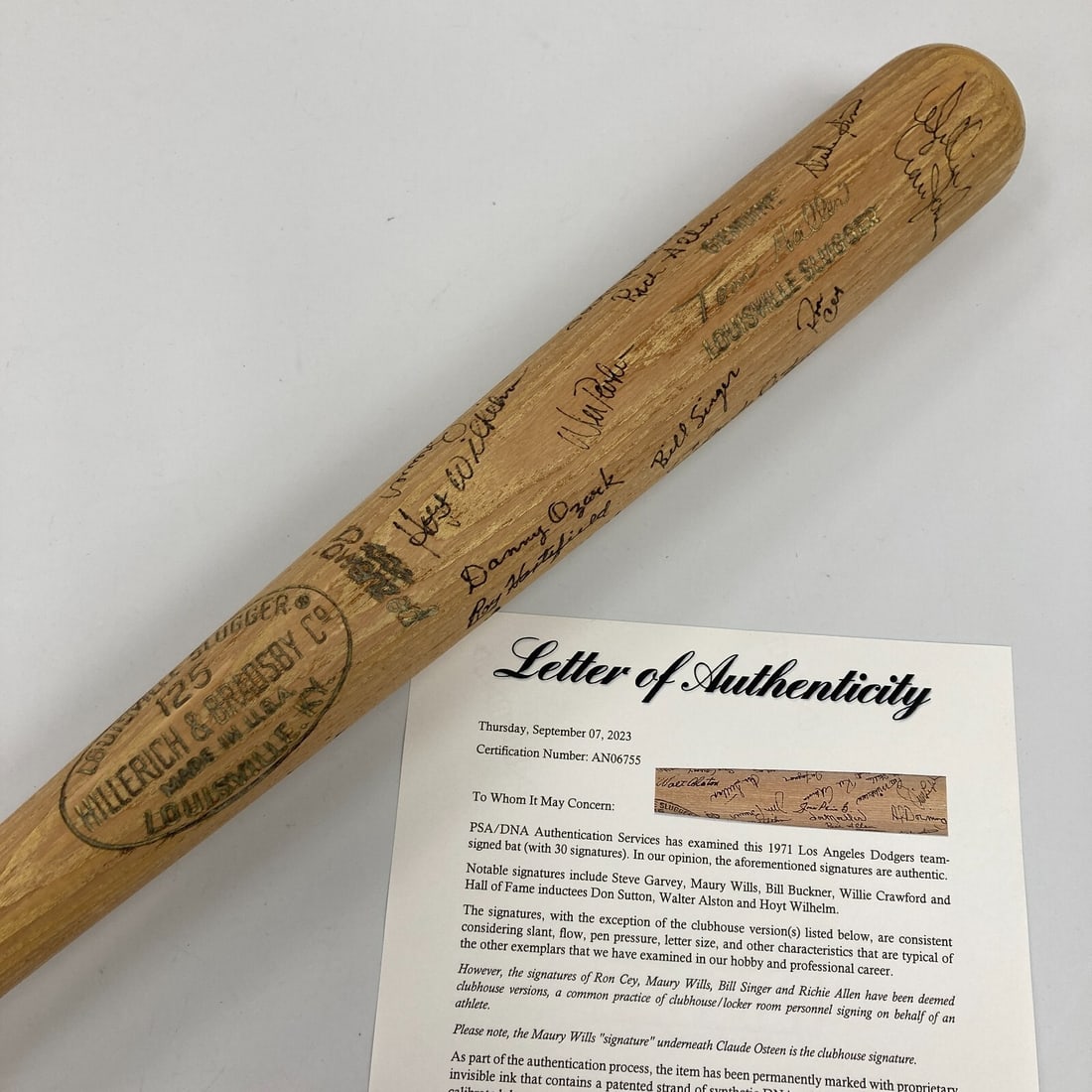 1971 Los Angeles Dodgers Team Signed Baseball Bat PSA DNA COA 33 Signatures (1 of 14)