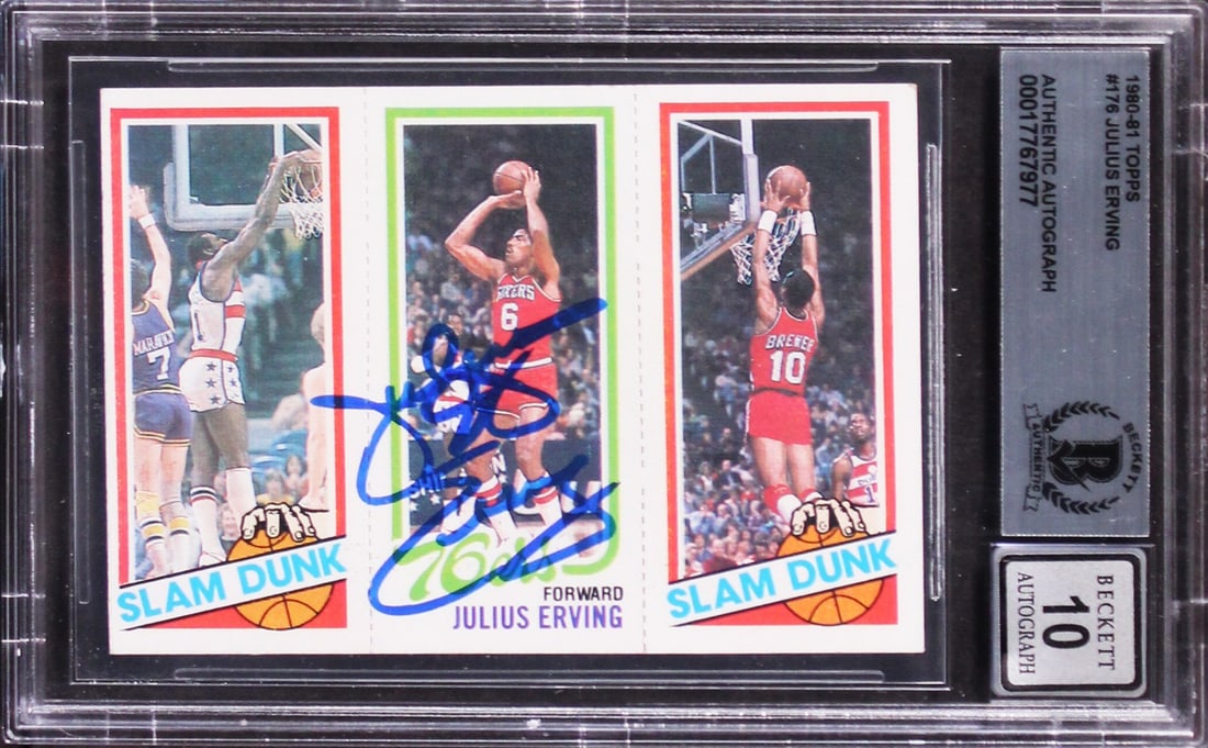 Julius Erving Signed 1980 Topps #176 Card Gem Mint 10 Beckett Authenticated: Julius Erving Signed 1980 Topps #176 Card Gem Mint 10 Beckett Authenticated This 1980 Topps #176 card features a stunning autograph from Basketball legend Julius Erving, a key player for the Philadelp