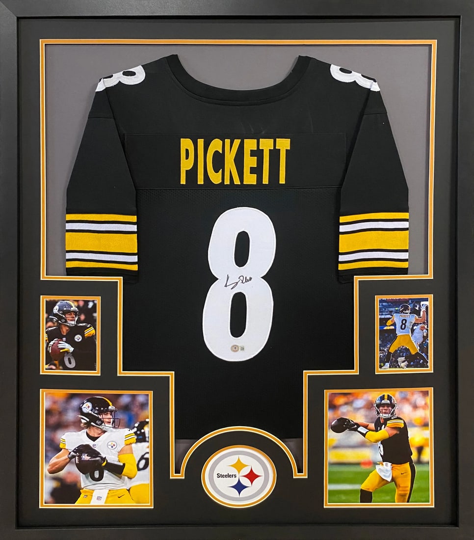 Kenny Pickett Signed Framed Jersey Pittsburgh Steelers Beckett Authenticated: Kenny Pickett Signed Framed Jersey Pittsburgh Steelers Beckett Authenticated Showcase your team spirit with this autographed Kenny Pickett framed jersey from the Pittsburgh Steelers. Authenticated by 