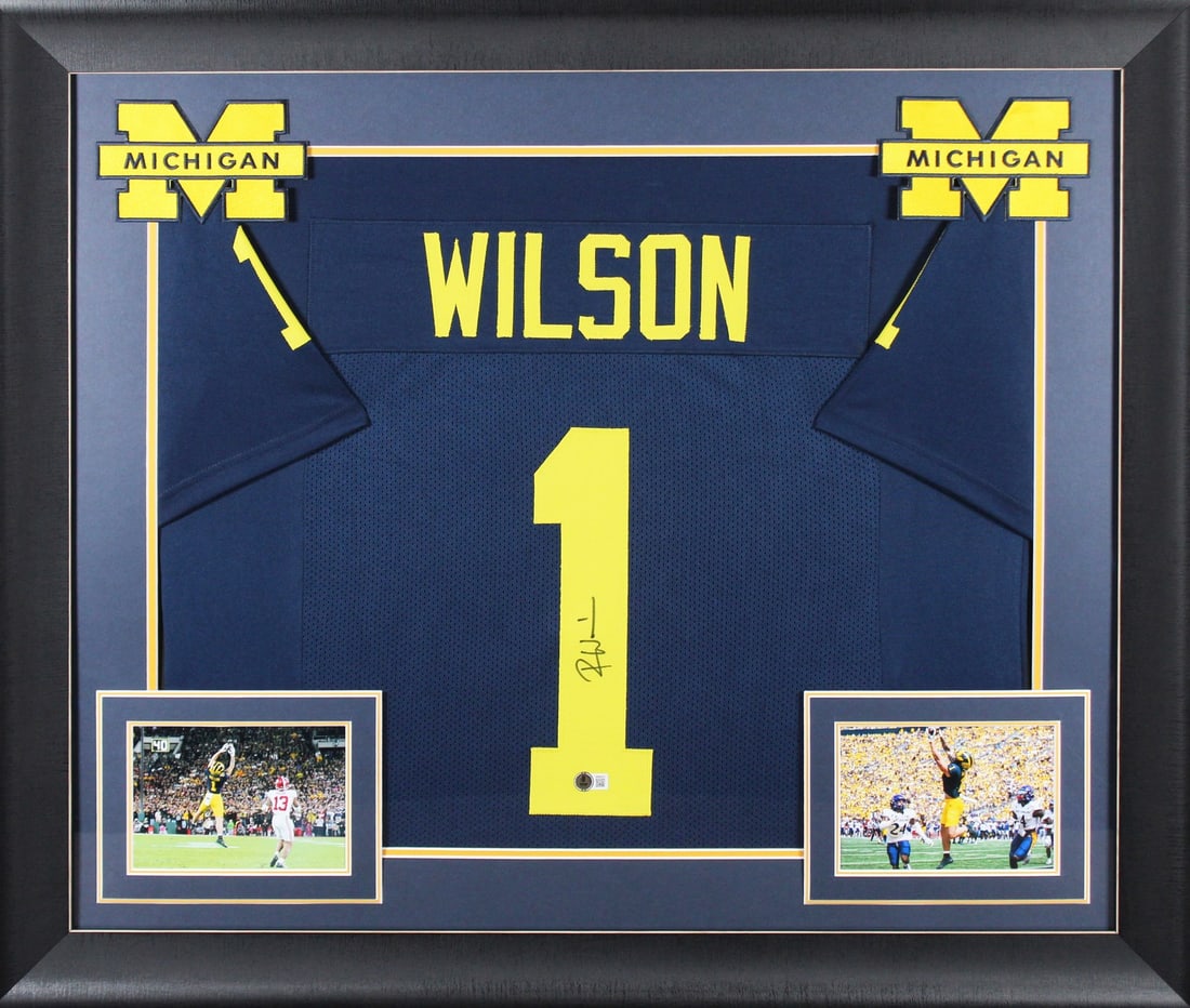 Framed Michigan Wolverines Jersey Signed by Roman Wilson With Beckett Authentication (1 of 2)