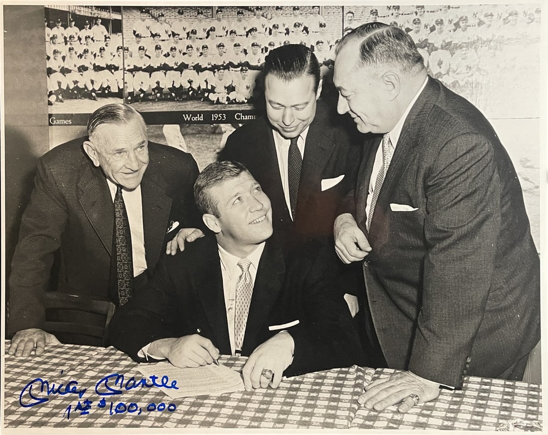 Mickey Mantle Autographed 16x20 Yankees Photo Inscribed 1st $100000 JSA Authenticated (1 of 3)