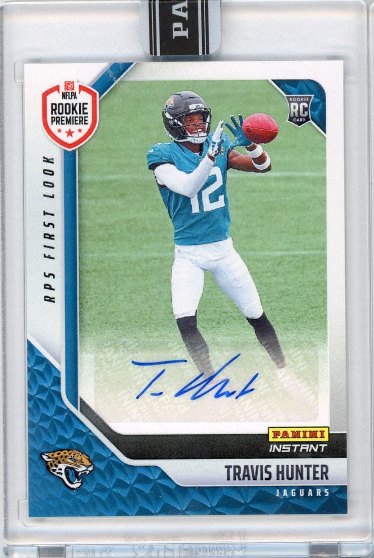 2025 Panini Instant NFL Travis Hunter #35 RPS Autographed Rookie Card: 2025 Panini Instant NFL Travis Hunter #35 RPS Autographed Rookie Card This 2025 Panini Instant NFL Travis Hunter #35 RPS First Look Auto RC Football Card is a must-have for collectors and fans alike. 
