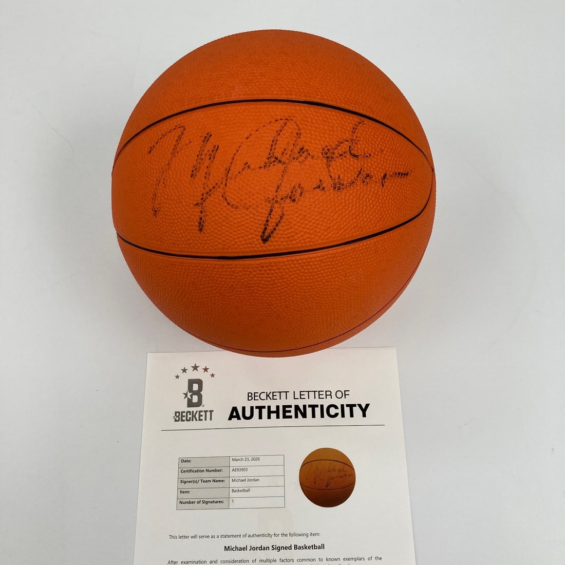 Beckett COA Michael Jordan 1988 Wilson basketball signed at Nike commercial: Beckett COA Michael Jordan 1988 Wilson basketball signed at Nike commercial This is an original 1988 Wilson basketball signed by Michael Jordan, obtained during a Nike commercial photoshoot for the Ai
