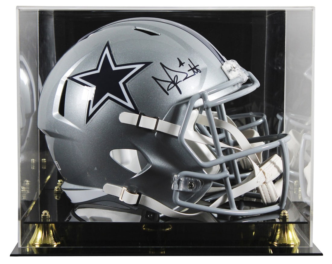 Dak Prescott signed Cowboys full size speed rep helmet with BAS witness: Dak Prescott signed Cowboys full size speed rep helmet with BAS witness This full-size Speed Replica helmet features the authentic signature of Dak Prescott, quarterback for the Dallas Cowboys. The he