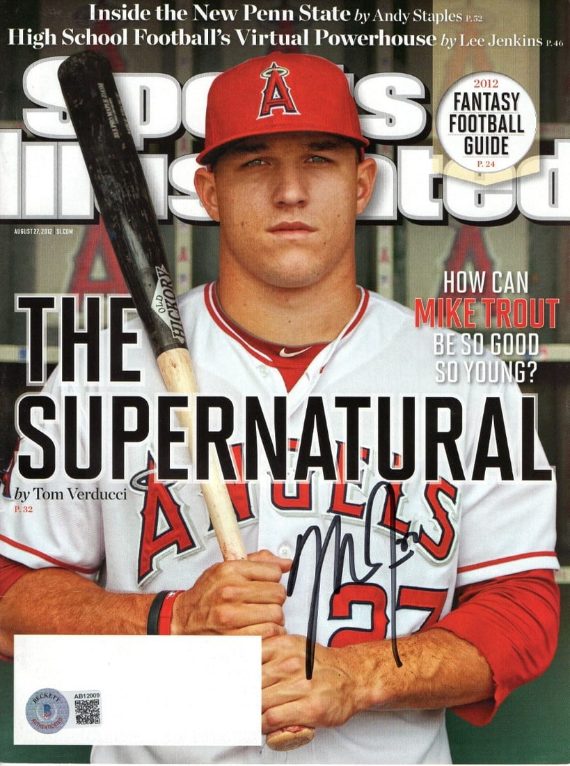 Beckett Authenticated Mike Trout Signed Sports Illustrated Magazine: Beckett Authenticated Mike Trout Signed Sports Illustrated Magazine This is an original Sports Illustrated magazine from 2012 featuring Mike Trout, signed by the player himself. The autograph is authe
