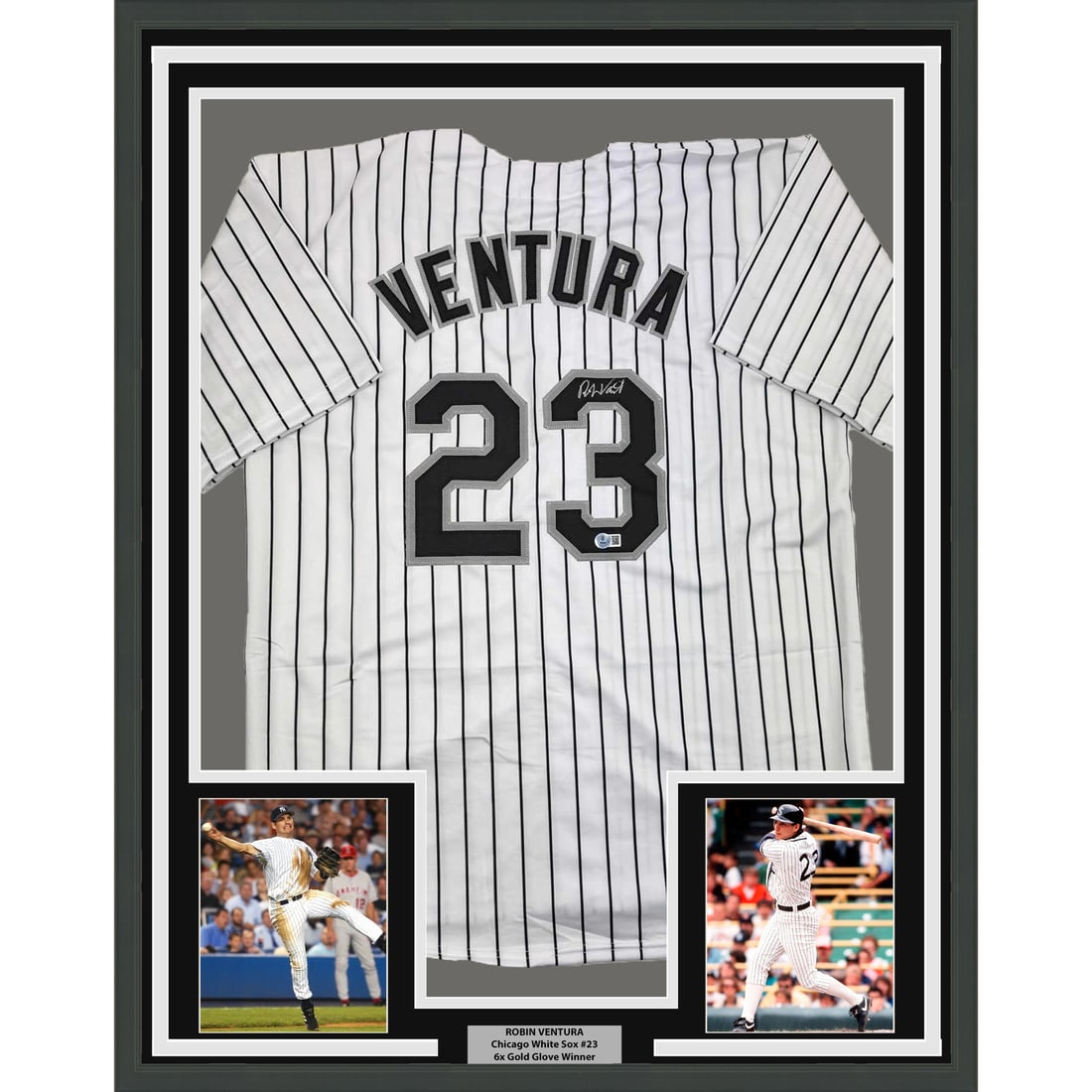 Framed Signed Robin Ventura Chicago White Sox Jersey BAS Authenticated: Framed Signed Robin Ventura Chicago White Sox Jersey BAS Authenticated This professionally framed and matted display features an autographed Chicago White Sox pinstripe jersey signed by Robin Ventura,