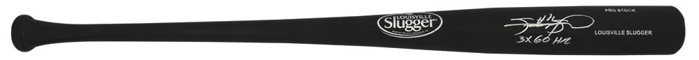 Sammy Sosa Signed Louisville Slugger Bat 3x 60 HRs COA: Sammy Sosa Signed Louisville Slugger Bat 3x 60 HRs COA This is a premium Louisville Slugger Pro Stock black baseball bat, personally signed by MLB legend Sammy Sosa. The bat features a notable inscrip